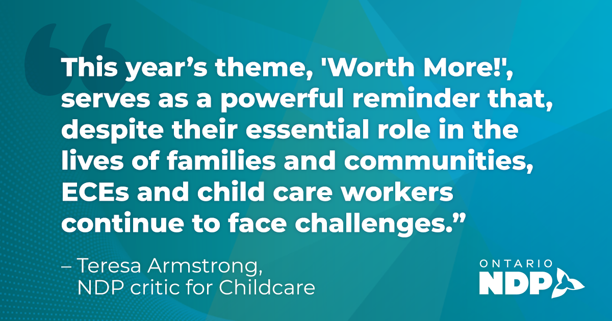 Ontario NDP marks Child Care Worker and Early Childhood Educator